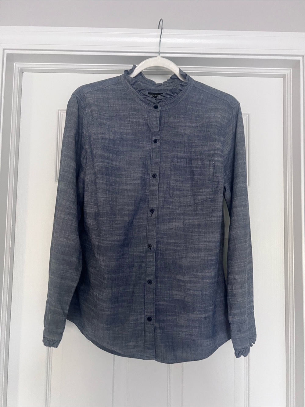 Banana Republic Denim Heathered Ruffle-Neck Button Down